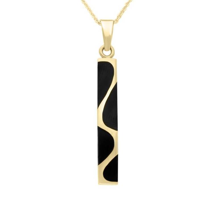 9ct Yellow Gold Whitby Jet Four Stone Curved Oblong Necklace