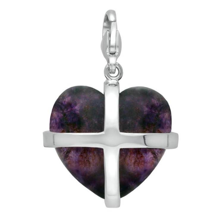 Sterling Silver Blue John Large Cross Heart Charm - Silver