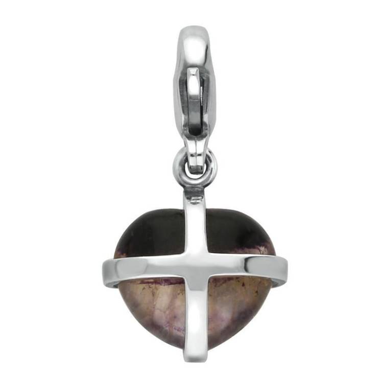 Sterling Silver Blue John Cross Small Heart Charm - Silver