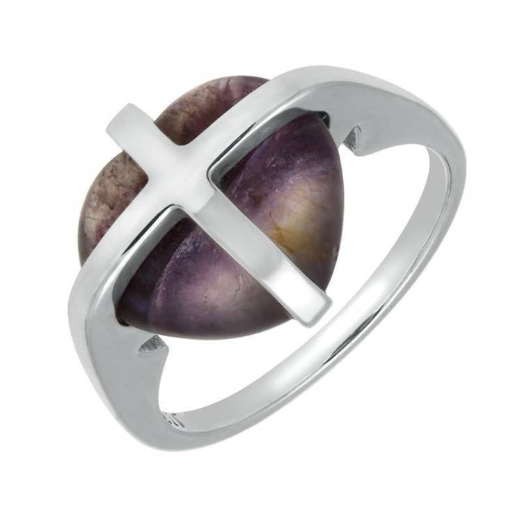 Sterling Silver Blue John Cross Heart Ring - Silver