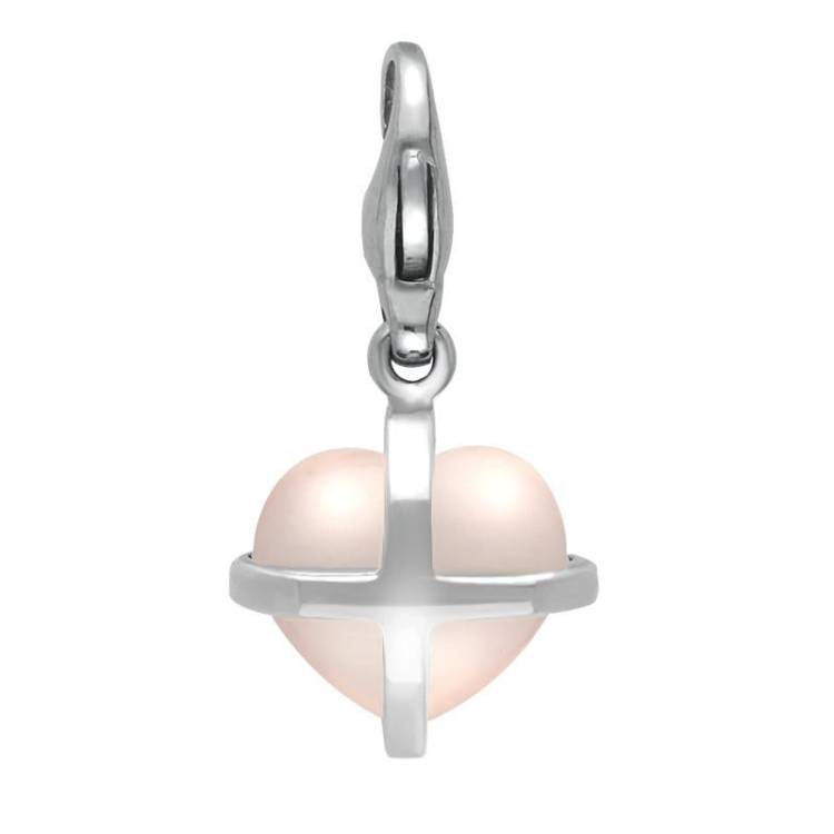 Sterling Silver Rose Quartz Small Cross Heart Charm D