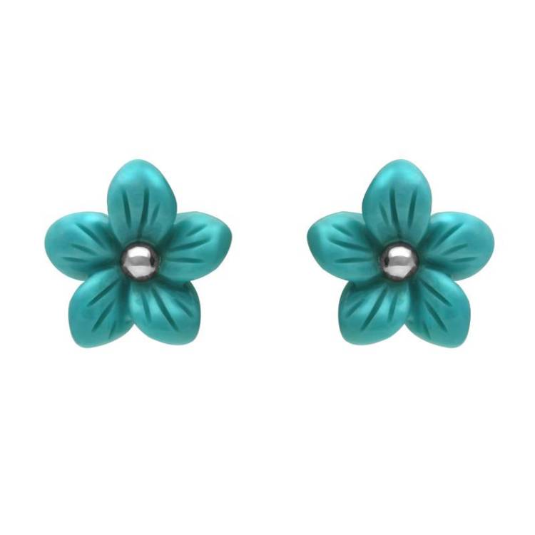 Sterling Silver Turquoise Large Tuberose 10mm Pansy Stud Earrings - Silver
