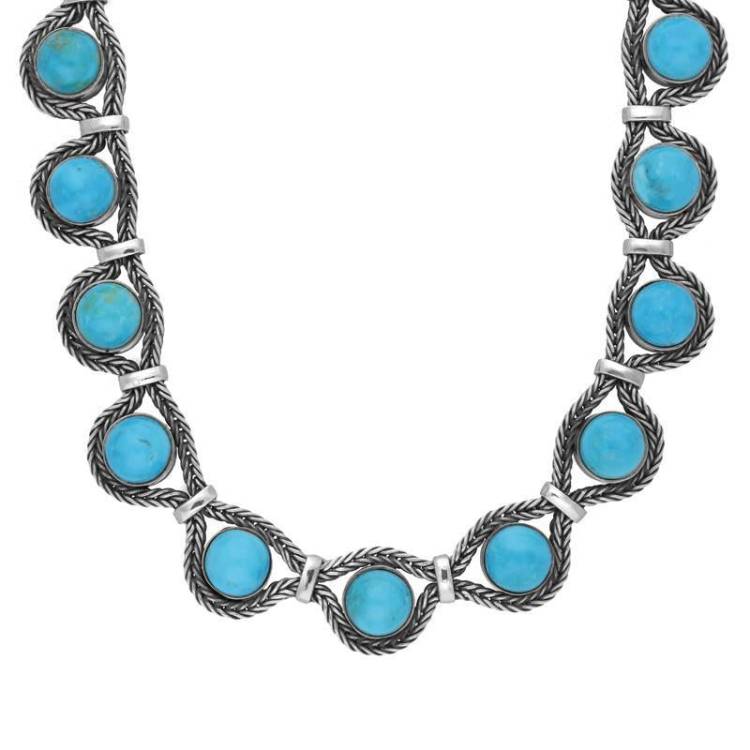 Sterling Silver Turquoise Foxtail Seventeen Stone Necklace - Silver
