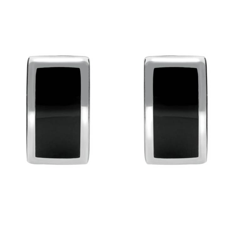 Sterling Silver Whitby Jet Curved Oblong Stud Earrings