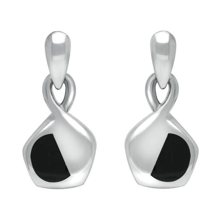 Sterling Silver Whitby Jet Freeform Pentagon Drop Earrings D