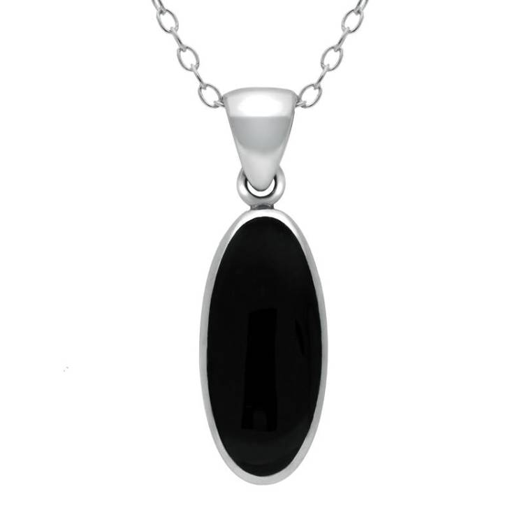 Sterling Silver Whitby Jet Long Oval Necklace