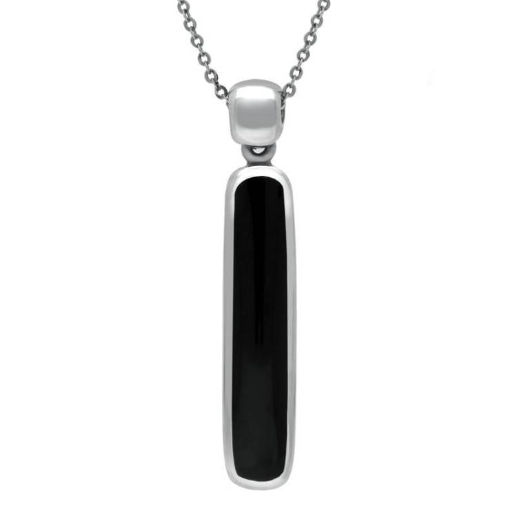 Sterling Silver Whitby Jet Long Oblong Necklace