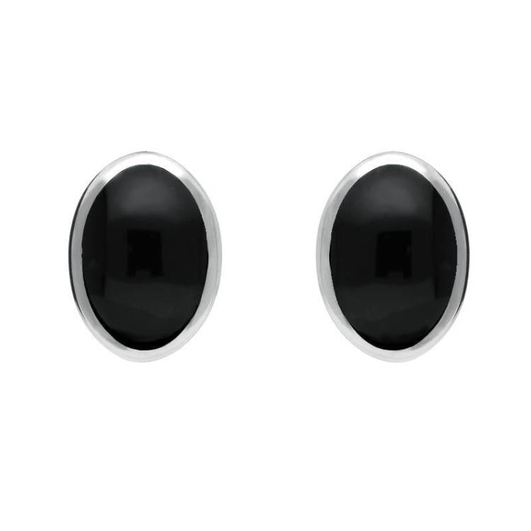 Sterling Silver Whitby Jet Oval Stud Earrings