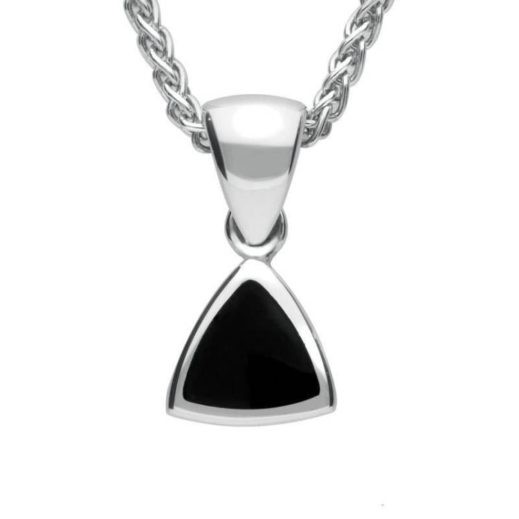 Sterling Silver Whitby Jet Curved Triangle Small Necklace - Silver