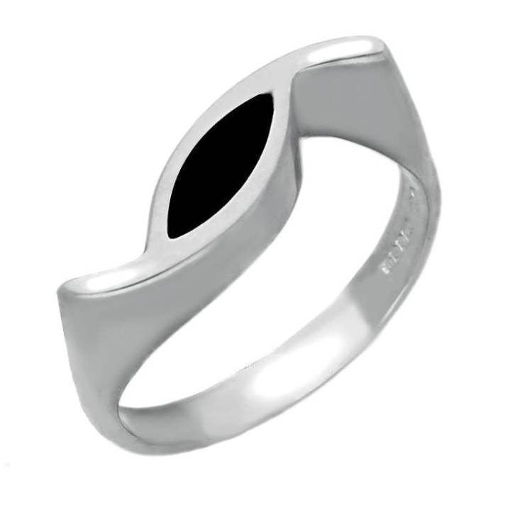 Sterling Silver Whitby Jet Toscana Overlapping Marquise Ring - Silver