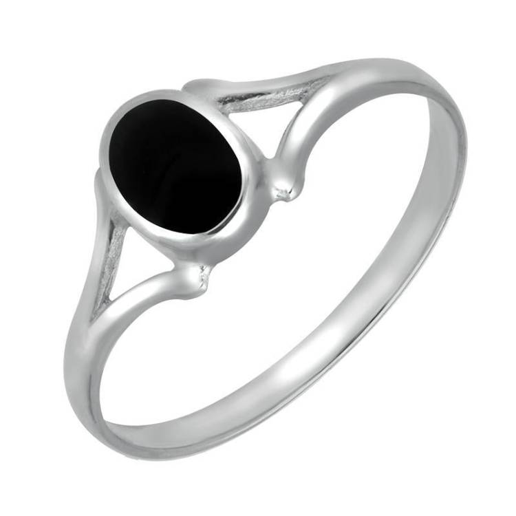 Sterling Silver Whitby Jet Oval Split Ring - Silver