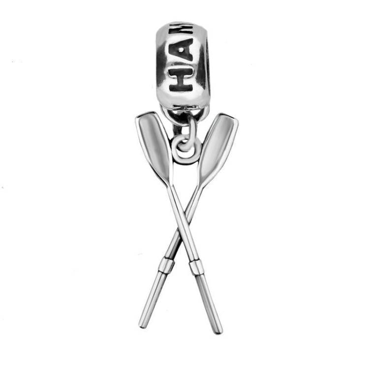 Sterling Silver Regatta Crossed Oars Tube Charm - Silver