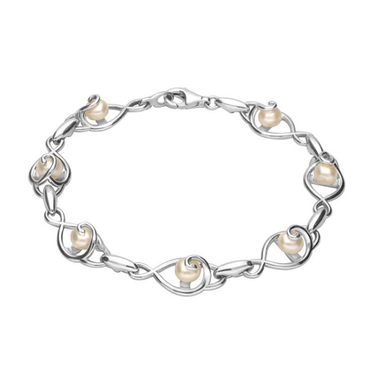 Sterling Silver Pearl 7 Swirl Twist Bracelet