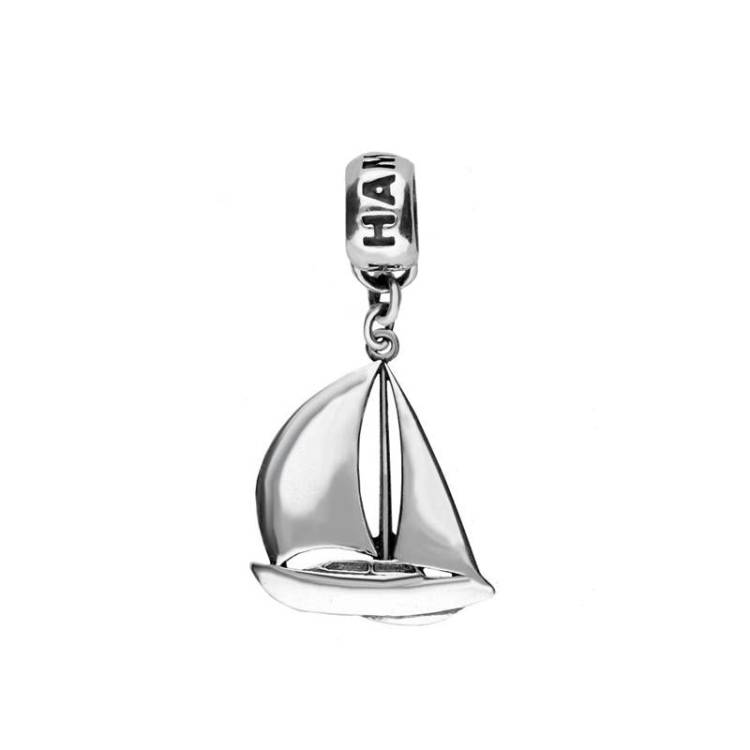 Sterling Silver Regatta Small Sail Boat Tube Charm - Silver