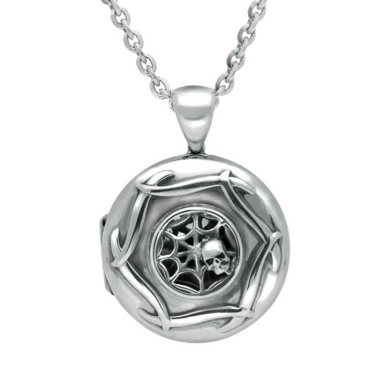 Sterling Silver Spider Web Skull Locket