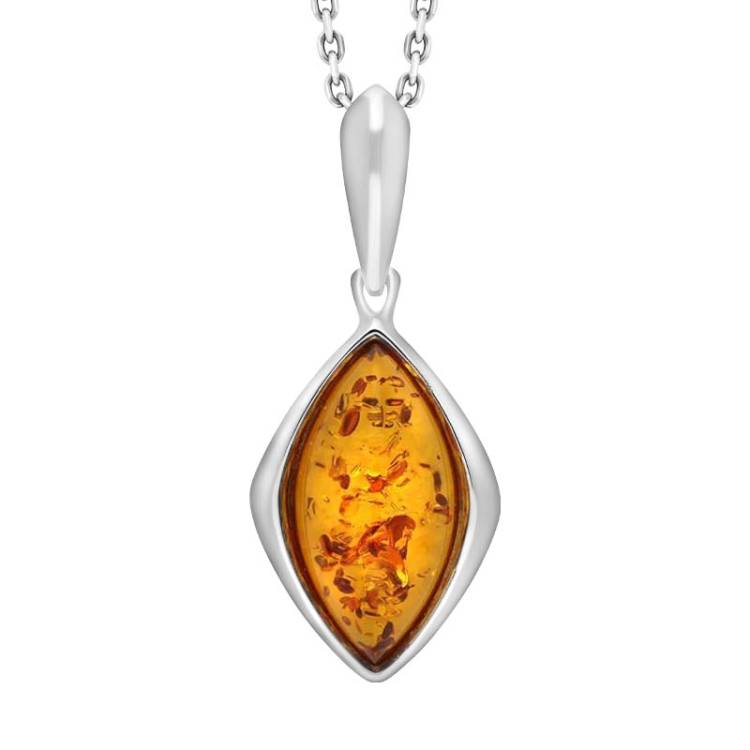 Sterling Silver Amber Framed Marquise Necklace