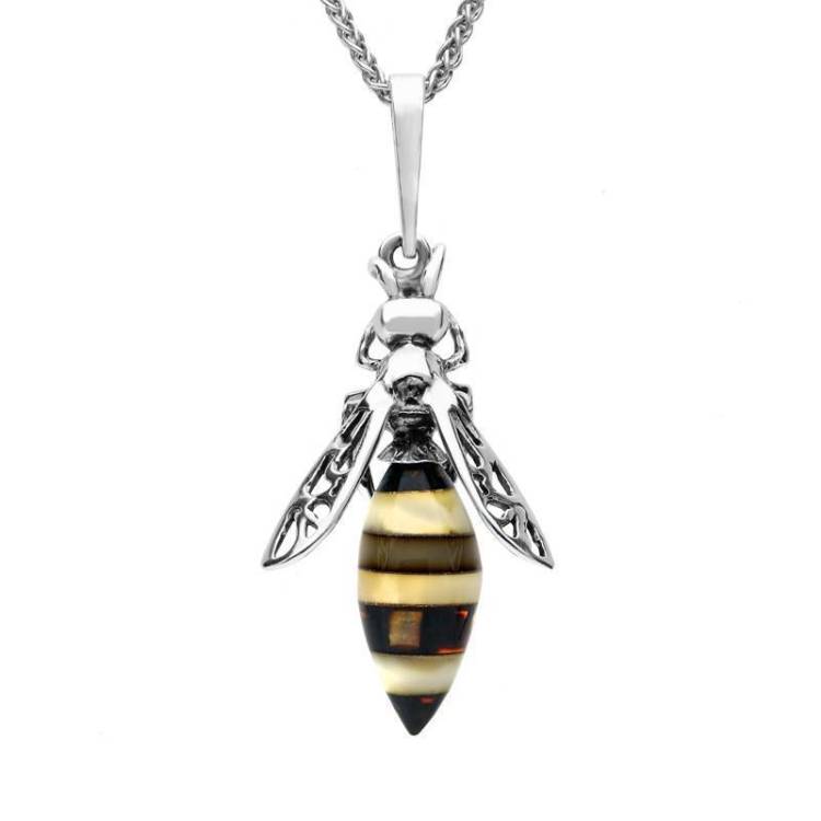 Sterling Silver Amber Bee Drop Necklace - Option1 Value Silver