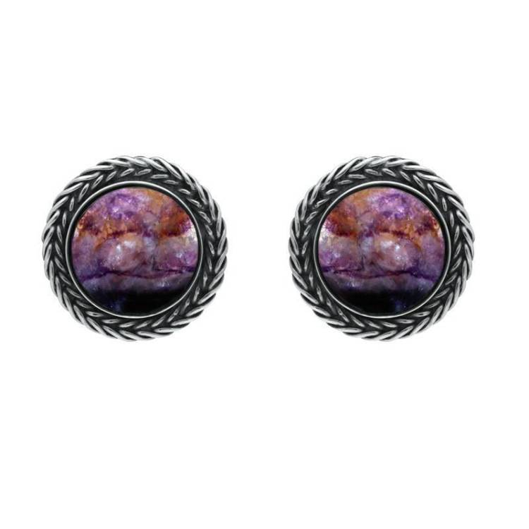 Sterling Silver Blue John Foxtail Round Stud Earrings D - Silver