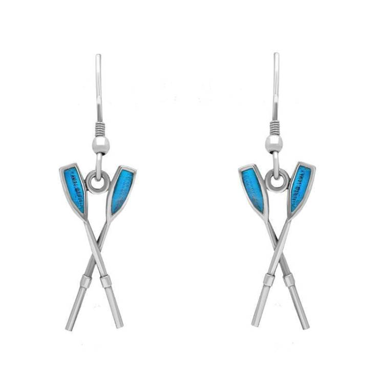 Sterling Silver Regatta Blue Oar Drop Earrings - Silver