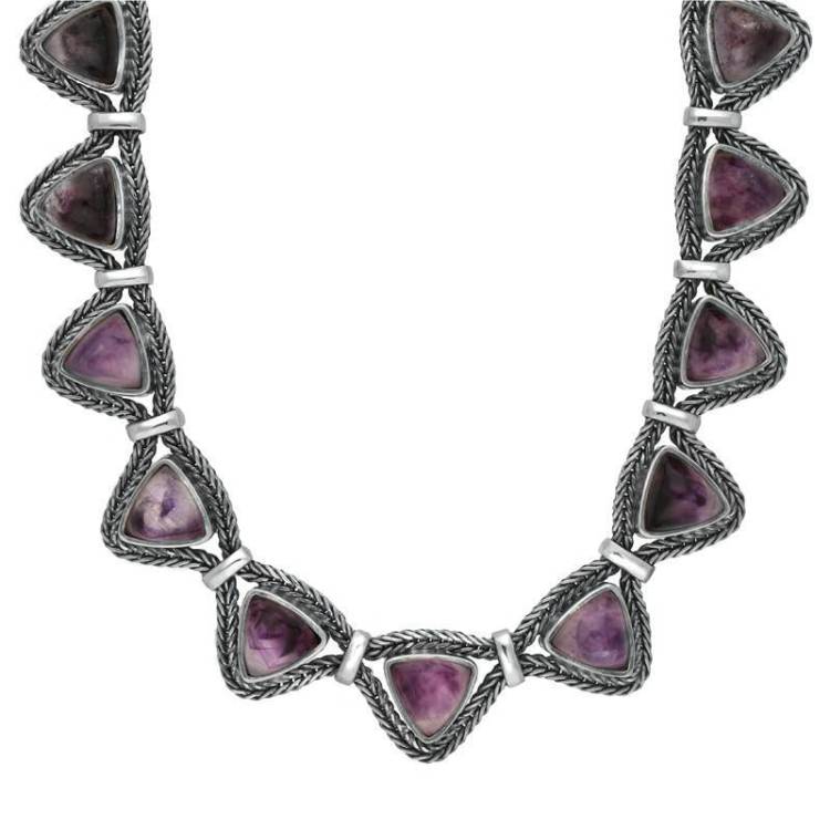 Sterling Silver Blue John Foxtail Triangular Seventeen Stone Necklace D - Silver