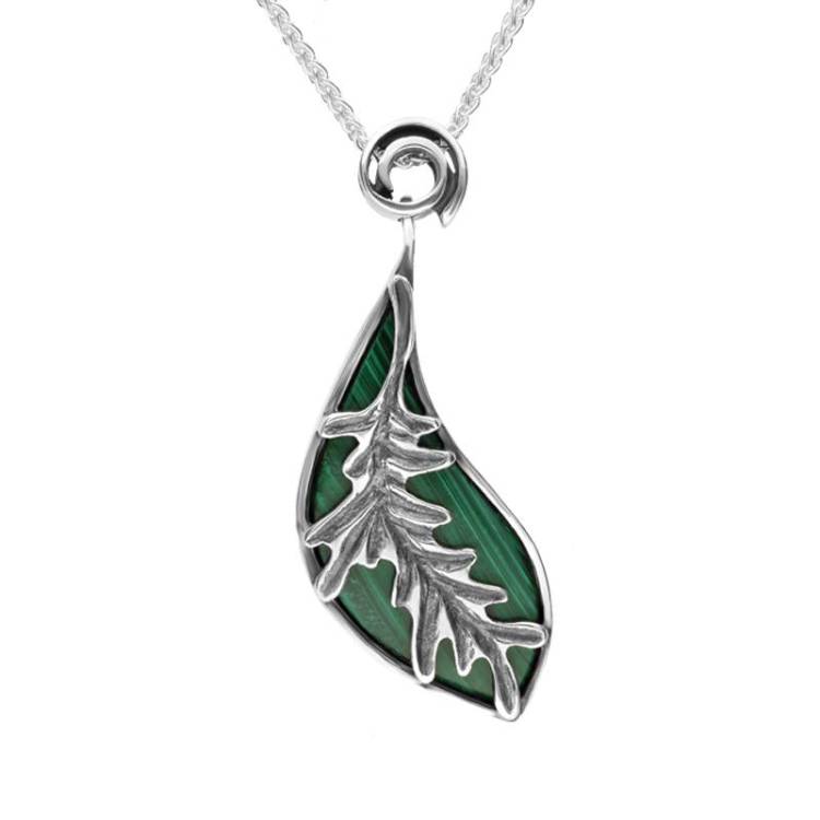 Sterling Silver Malachite Acanthus Leaf Necklace - Silver