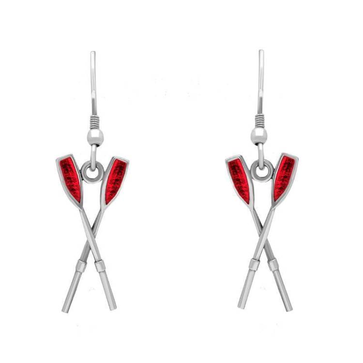 Sterling Silver Regatta Red Oar Drop Earrings - Silver