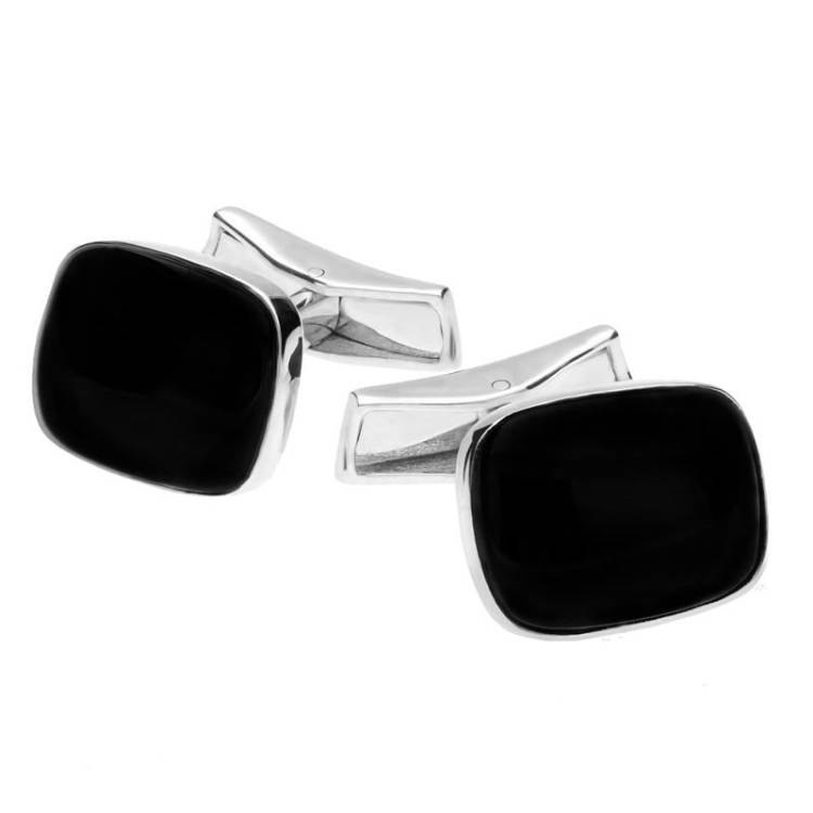 Sterling Silver Whitby Jet Barrel Cufflinks