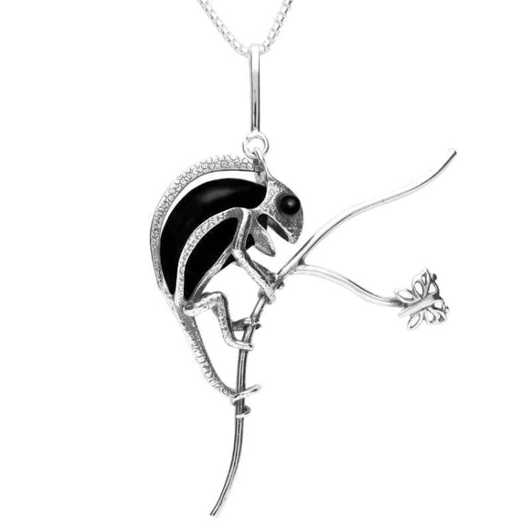 Sterling Silver Whitby Jet Chameleon Necklace - Silver