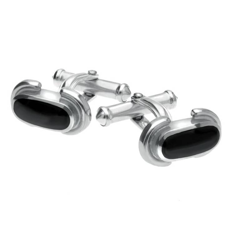 Sterling Silver Whitby Jet Dodgem Cufflinks