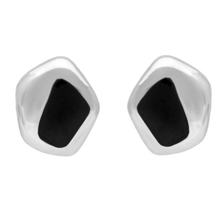 Sterling Silver Whitby Jet Freeform Pentagon Stud Earrings D - Silver