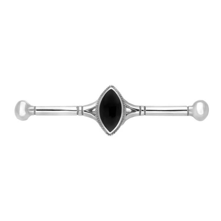 Sterling Silver Whitby Jet Rope Edge Bar Brooch