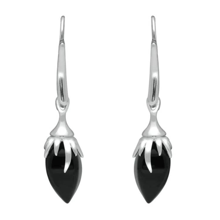 Sterling Silver Whitby Jet Plant Bud Drop Earrings