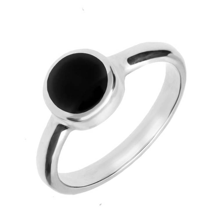 Sterling Silver Whitby Jet Round Stone Set Ring
