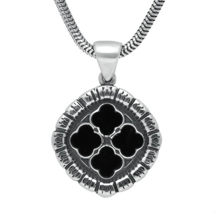 Sterling Silver Whitby Jet Whitby Abbey Small Window Framed Cushion Necklace