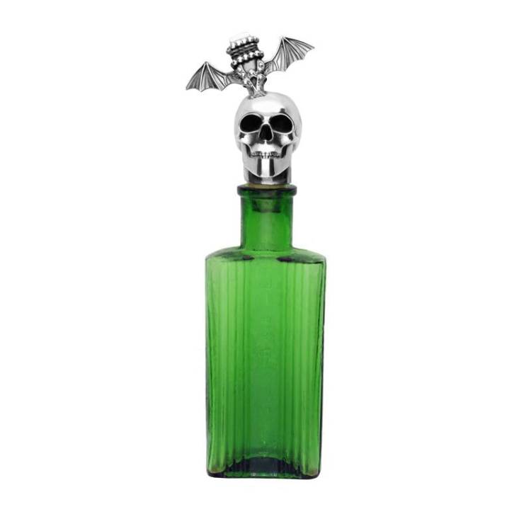 Sterling Silver Skull and Dagger Glass Bottle
