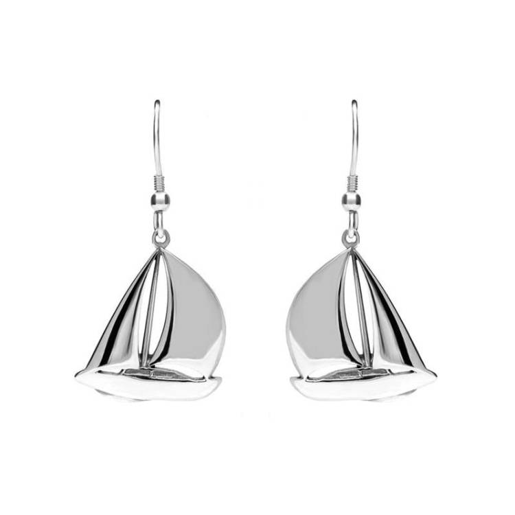 Sterling Silver Regatta Small Sail Boat Drop Earrings - Silver