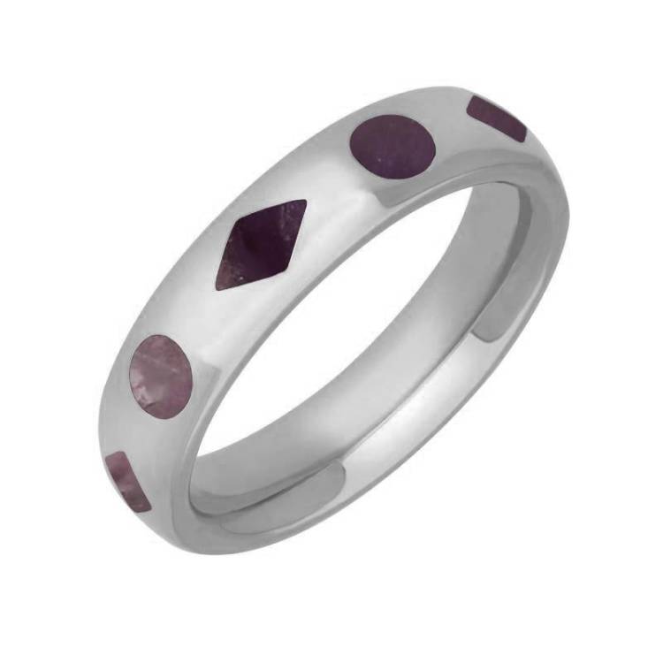 Sterling Silver Blue John Diamond Dot Pattern Wedding Band Ring - Silver