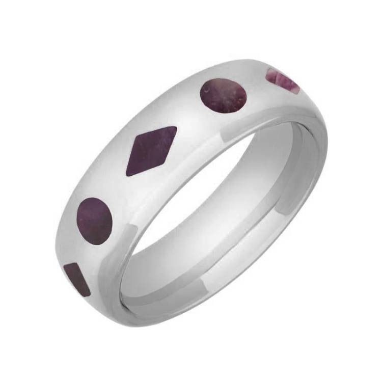 Sterling Silver Blue John Diamond and Dot Pattern 8mm Wedding Band Ring - Silver
