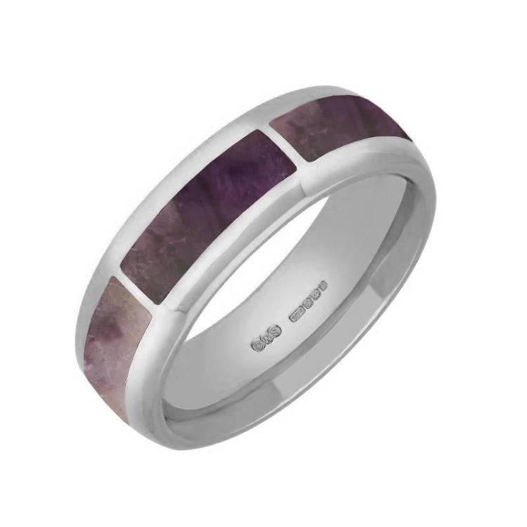 Sterling Silver Blue John Gap Channel 8mm Wedding Band Ring - Silver