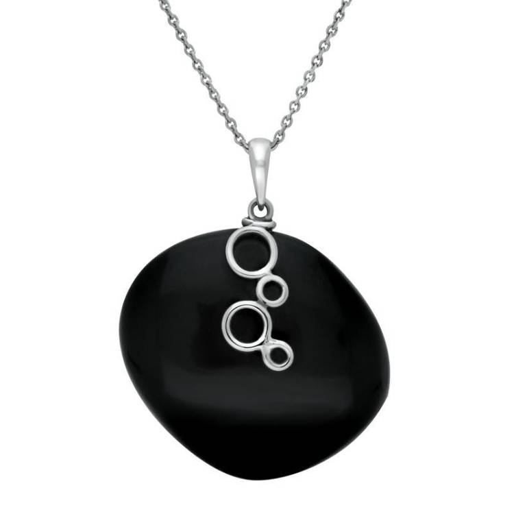 Sterling Silver Whitby Jet Unique Abstract Round Bubble Necklace