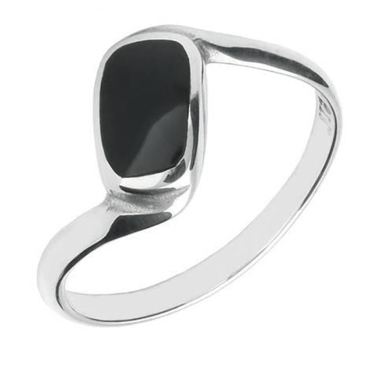 Sterling Silver Whitby Jet Oblong Twist Ring - Option1 Value Silver