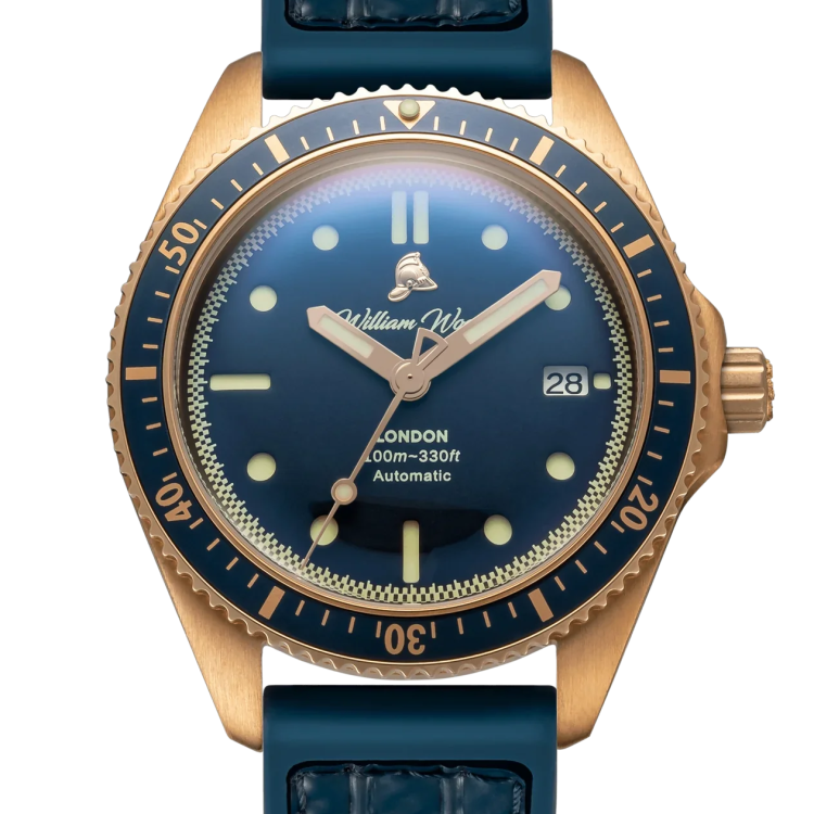 William Wood Watch Bronze Sapphire Blue Fire Hose