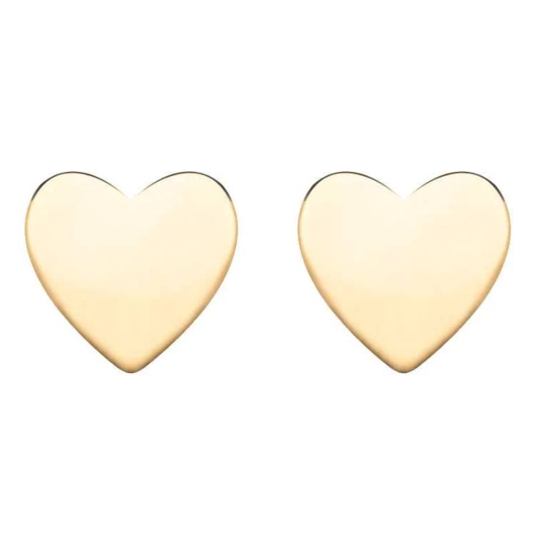 Yellow Gold Plated Sterling Silver Heart Stud Earrings