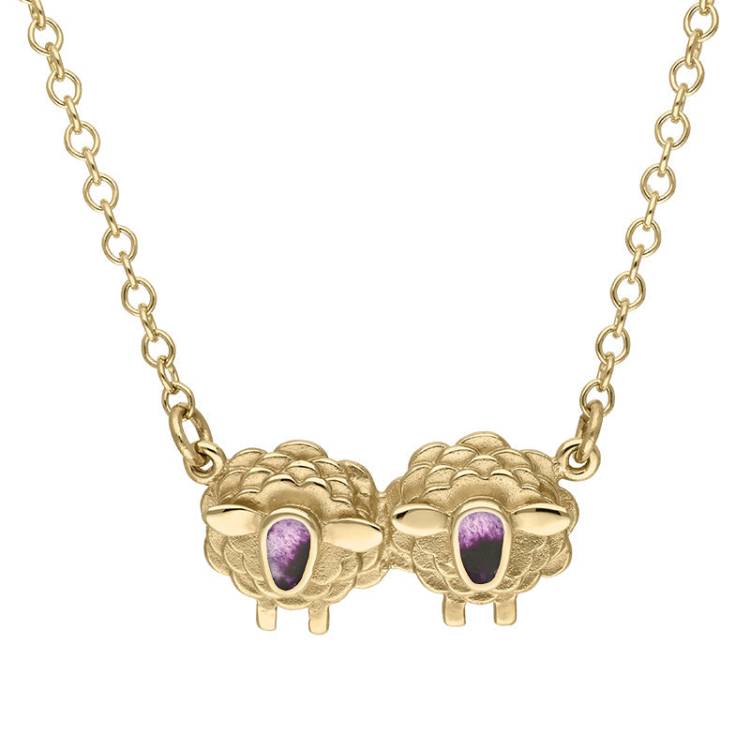 9ct Yellow Gold Blue John Two Sheep Necklace - Gold