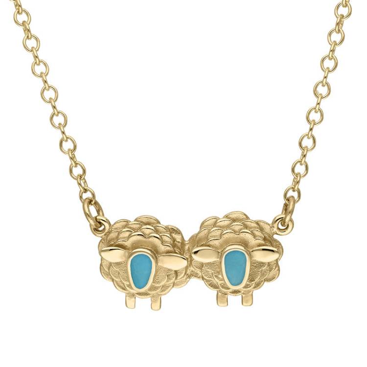 9ct Yellow Gold Turquoise Two Sheep Necklace - Gold