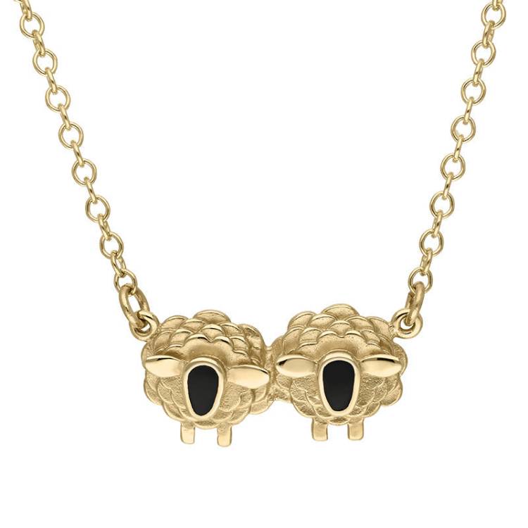 9ct Yellow Gold Whitby Jet Two Sheep Necklace - Gold