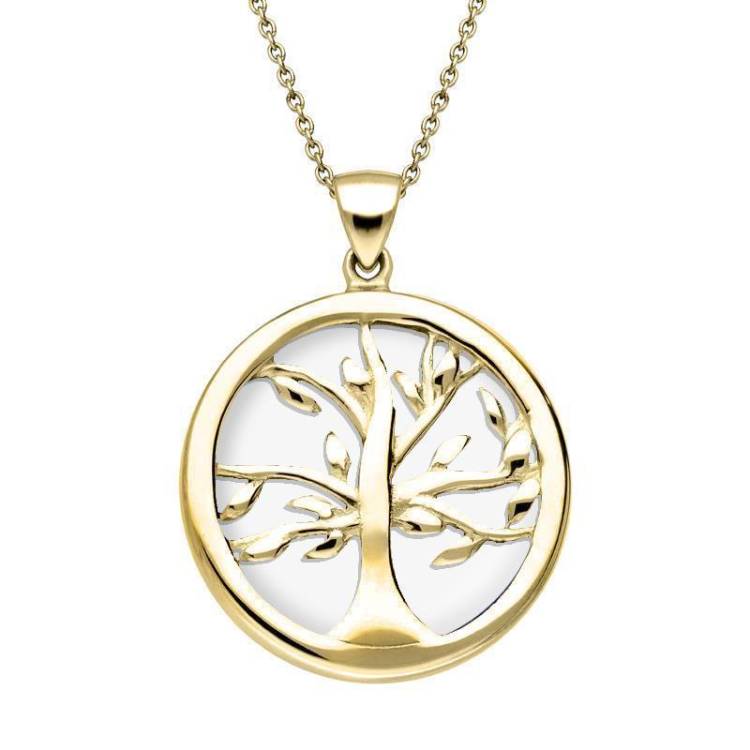 9ct Yellow Gold Bauxite Medium Round Tree of Life Necklace