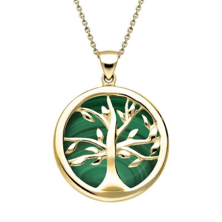 9ct Yellow Gold Malachite Medium Round Tree of Life Necklace