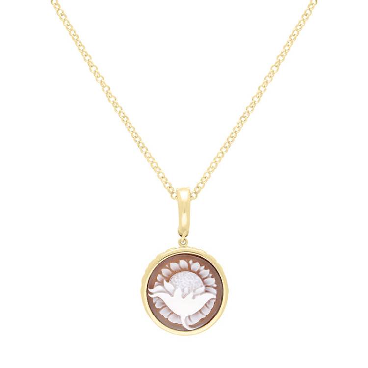 Cameo Italy Yellow Gold Plated Sterling Silver Round Sunflower Necklace D