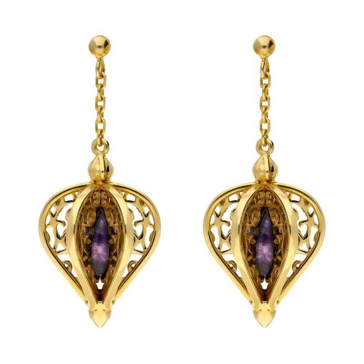 Yellow Gold Plated Sterling Silver Blue John Flore Filigree Drop Earrings